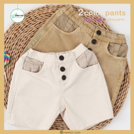 Quần short jean trẻ em đính nút túi kiểu
